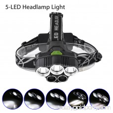 80000LM 5-Modes 5 LED White Super Bright Headlamp Rechargeable Light Waterproof Headlight Flashlight Helmet Light for Camping Running Hiking Night Fishing etc